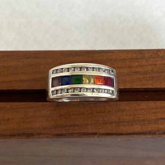 Ross-Simons Sterling Silver Channel Set Multi Gemstone Chakra Band Ring Sz 6.75 - Picture 5 of 16
